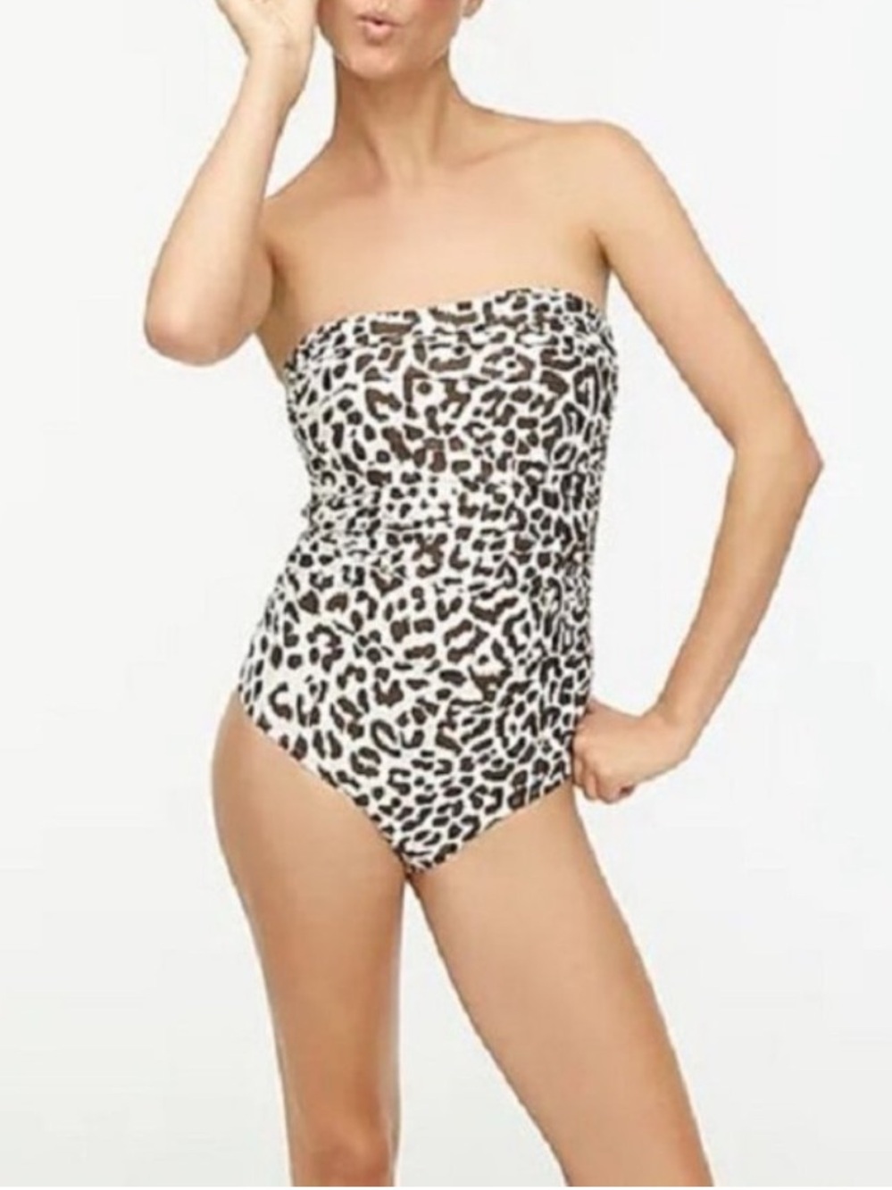 J. Crew Leopard Print Ruched Bandeau Swimsuit Brown Black Size M